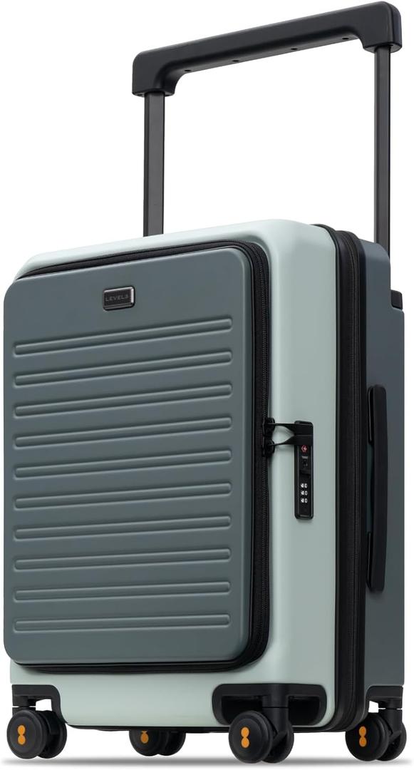 LEVEL8 Adventure Top Opening Carry on Luggage Airline Approved with Tsa Lock, 20 Inch Expandable Wide Handle Carry on Luggage, Top Lid Opening Hardshell Suitcases with Wheels for Men Women, Celadon