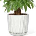 10 Inch Ceramic Planter Pot with Saucer Drainage Leak-Proof Mesh,Flower Pots for Indoor Plants with Gardening Gloves,Ceramic Planter(Waxen White)