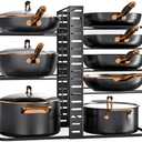 MUDEELA Pots and Pans Organizer Rack under Cabinet 14.55in Height, 8-Tiers Adjustable Pot Rack with 3 DIY Methods, Pot Lid Organizer inside Cabinet for Kitchen Pantry Organization and Storage