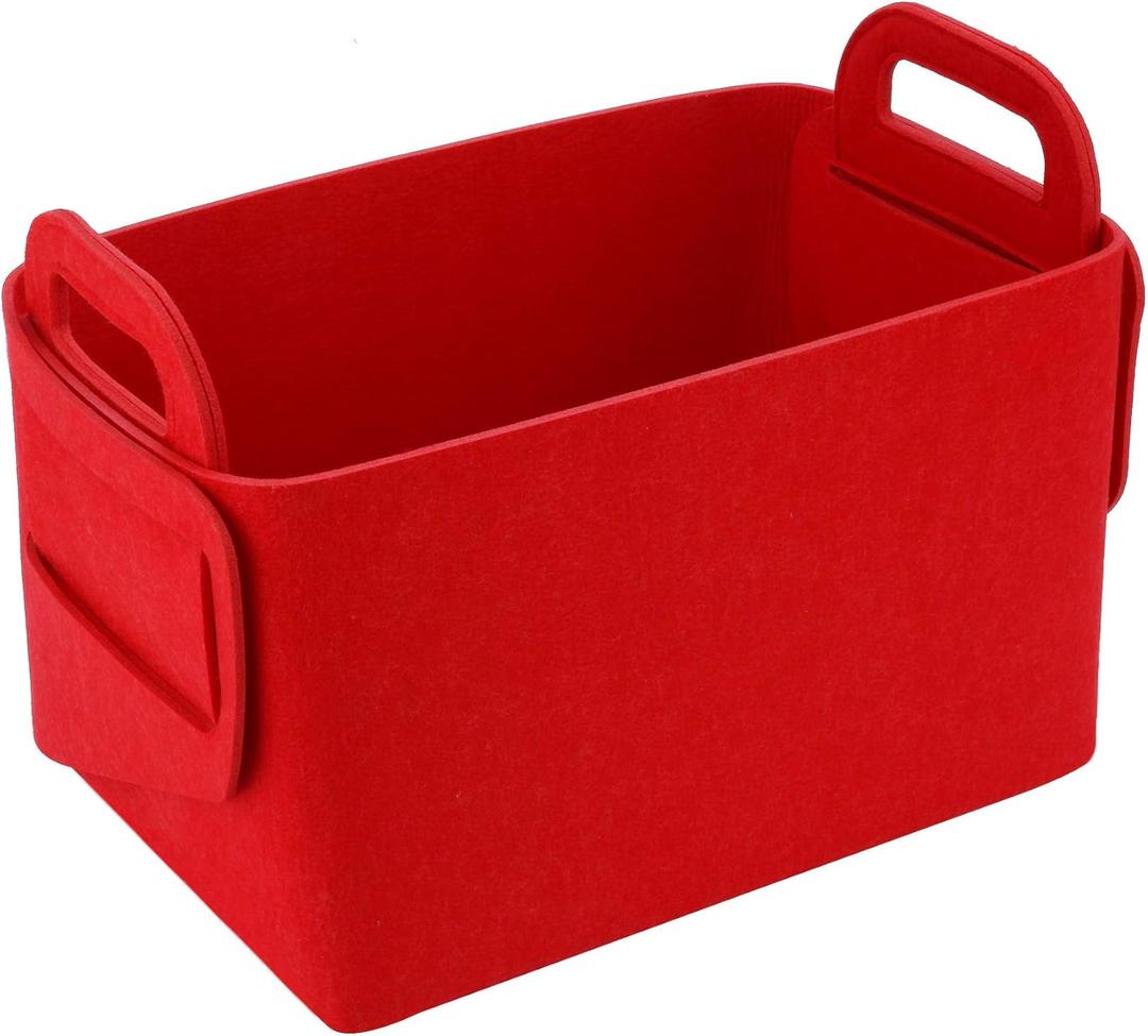 Minoisome Storage Basket Felt Storage Bin Collapsible& Convenient Box Organizer with Carry Handles for Office Bedroom Closet Babies Nursery Toys Laundry (Red, 15.7inchL11inchW10inchH)