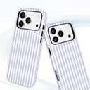 Compatible with MagSafe Striped Phone Case for iPhone 15 Pro Max, Cute Magnetic Blue and White Aesthetic Stripes Soft TPU and Hard PC Shockproof Protective Phone Cover for Women Girls