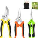 3 Pack Garden Pruning Shears, Stainless Steel Gardening Scissors Set with Storage Bag - Sharp Handheld Pruners for Plants, Flowers, Branches - Ergonomic Garden Clippers & Tools