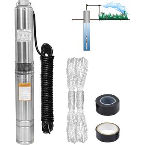 1HP Deep Well Submersible Pump 115V/60Hz, 34GPM, 196ft Head, with 33ft Cable, Stainless Steel Water Well Pump for 4'' Deep Well, Industrial, Irrigation and Home Use Submersible Well Pumps