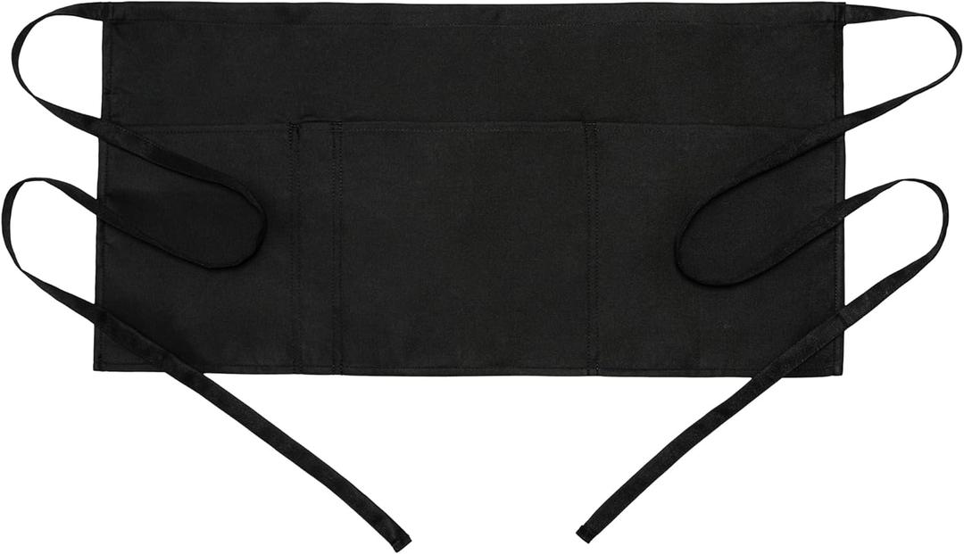 BOHARERS 50 Pack Waist Apron with 3 Pockets - Black Waitress Server Short Apron