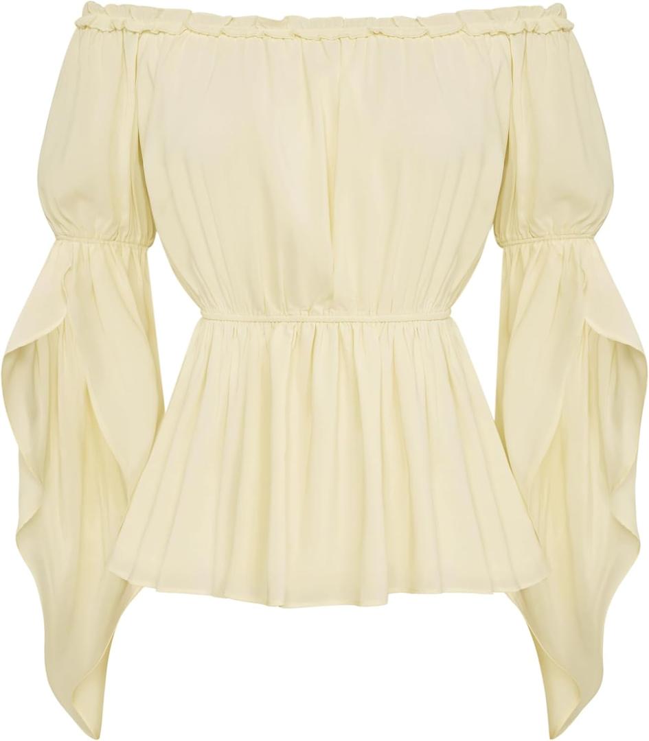 Scarlet Darkness Renaissance Shirt for Women Bell Sleeve Peasant Tops and Blouse (Yellow, XL)