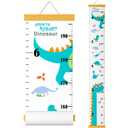 Growth Chart for Kids, Height Chart for Kids/Boys/Girls/Baby, Canvas & Wooden, Removable Growth Height Chart, Christmas Wall Room Decor -Dinosaur (Blue)