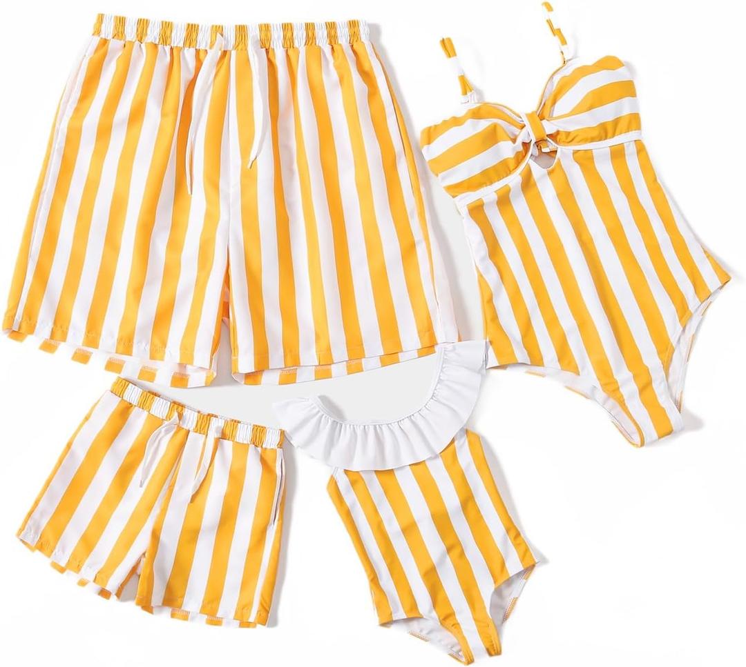 IFFEI Family Matching Swimwear One Piece Bathing Suit Striped Hollow Out Monokini Mommy and Me Beachwear, Girls: 2 Years