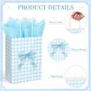 Engrowtic 25 Pcs Blue Bow Gift Bags with Handles Bow Themed Goodie Kraft Paper Bags Coquette Party Favors for Wedding Bridal Shower Baby Shower Birthday Party Supplies