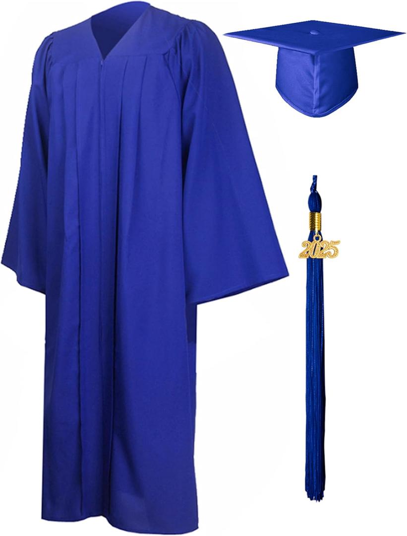 GraduationMall Matte Graduation Gown Cap Tassel Set 2025 for High School and Bachelor (54, Royal)