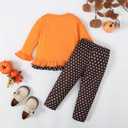Noubeau Toddler Baby Girl Thanksgiving Outfits Cute Turkey Ruffled Shirt Flared Sleeves Top Polka Dot Pants (Orange)