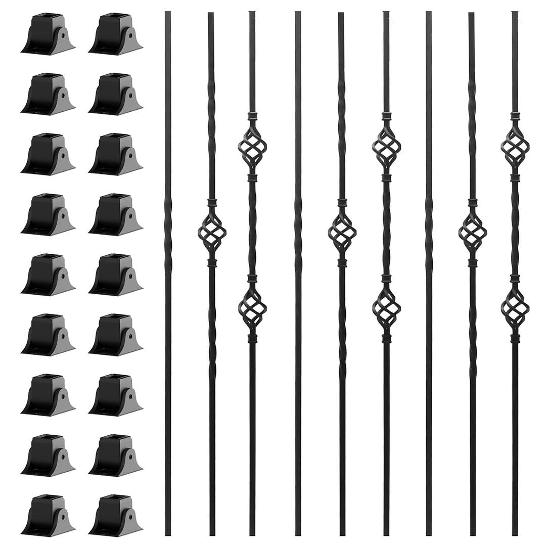 Sidasu 9-Pack Iron Balusters 44" x 1/2" Square Hollow Stair Spindles