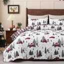 Invoibler 3 Piece Christmas Quilt Set Elegant Queen Size Bedspread Coverlet Lightweight Bedding Set with Snowman Christmas Tree Quilts Reversible Comforter Set (1 Quilt, 2 Pillow Shams)