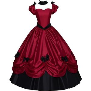 Women's Gothic Victorian Rococo Dress Civil War Southern Belle Tea Party Ball Gown Medieval Evening Dress (Red, L)
