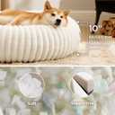 Bedsure ComfyFleece Donut Large Dog Bed - Washable Faux Fur with Corduroy Fleece & Anti Slip Bottom, Round Pet Bed with Removable Cover, Cream, 36x36x8 inches