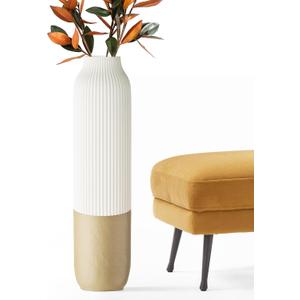 Tall Floor Vase, 23.6 inches (60cm) Tall Vases Sturdy, Luxury, Textured for Decorative Branches Dried Flowers, Floor Vase for Rustic, Living Room, Shelf Decor, Resin White