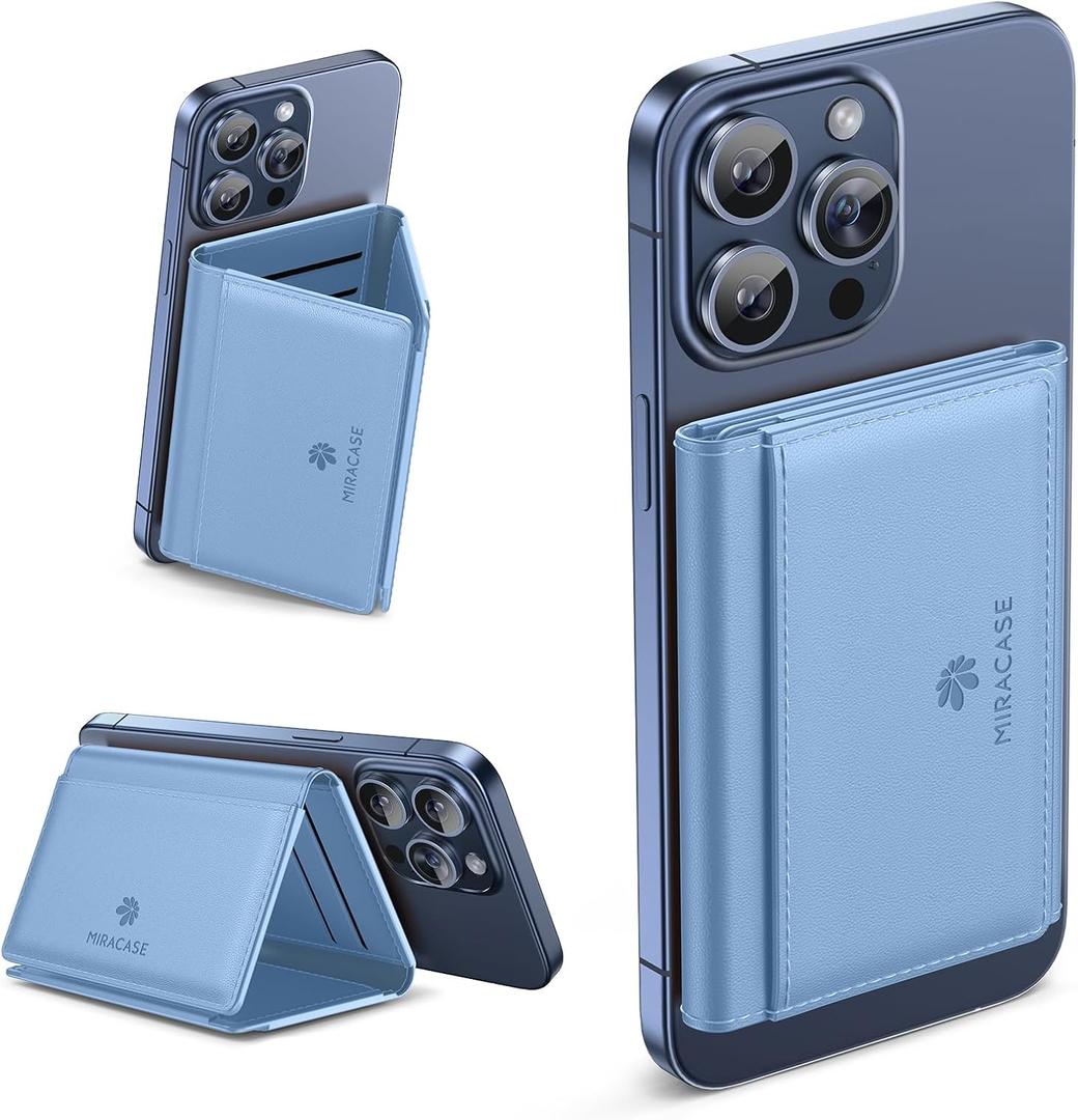 Miracase Magnetic Wallet for Men/Women with Stand, Compatible with MagSafe Wallet, 4+ Cards, 0.5 inch thick, Card Holder for iPhone 17/16/15/14/13/12 Series(Light Blue)