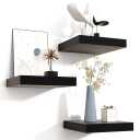 Square Floating Shelves for Wall, 8"W x 8"D x 1.2"H, 3 Pack of Small Wall Mounted Engineered Wood Shelves with Invisible Brackets for Living Room, Bedroom, Bathroom, Kitchen Decor, Black