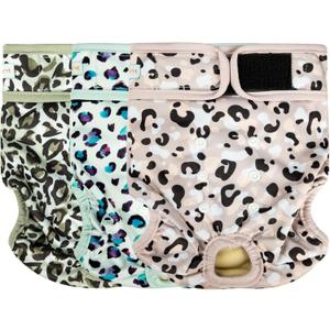 Langsprit Washable Female Dog Diapers - Doggie Reusable Diapers for Doggy Puppy Female in Period - Highly Absorbent Dog Heat Panties Leopard L
