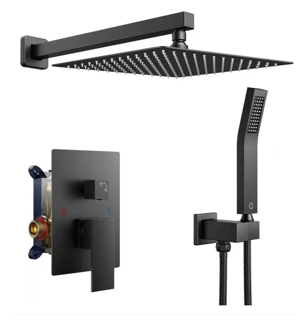 Sarlai Black Shower Faucet Set, Rainfall Shower System with Rain Shower Head and Handle Set, Modern Shower Fixtures, 10 Inch Shower Head with Handheld Combo,Shower Valve Included, Matte Black Sarlai Black Shower Faucet Set, Rainfall Shower System with Rain Shower Head and Handle Set, Modern Shower Fixtures, 10 Inch Shower Head with Handheld Combo,Shower Valve Included, Matte Black