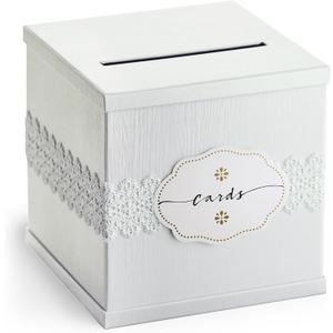 White Wedding Card Box, Large 10x10 Gift Card Holder, Elegant Envelope Box with Slot for Graduation, Birthday Party, Money, Funeral, Wedding Reception Table, Bridal & Baby Shower, Sweet 16, Baptism