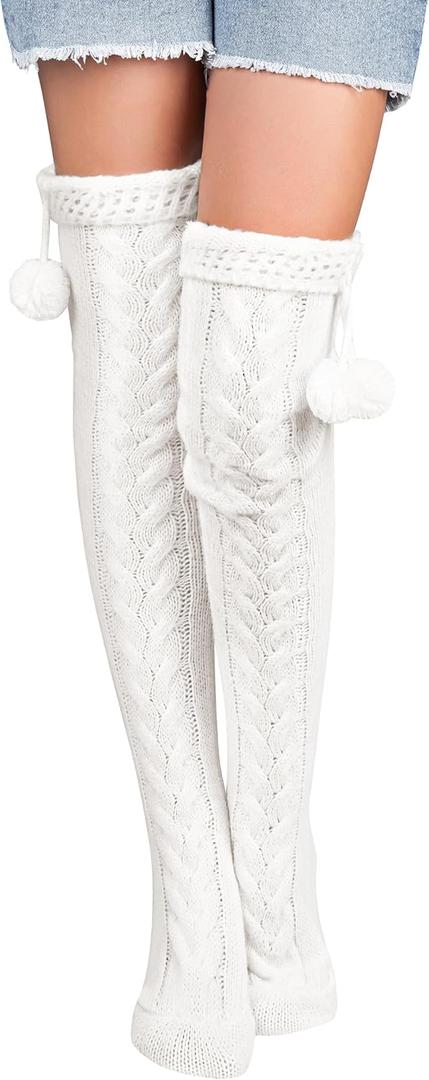 Pcavin Thigh High Socks for Women Cable Knit Over the Knee Boot Socks, Long Warm Leg Warmers Winter