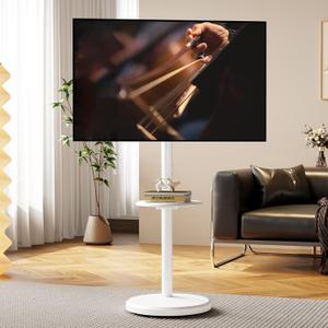 Rolling TV Stand with Wheels for 10-46 Inch Flat Screen TVs Up to 88lbs, Height Adjustable Portable TV Stand with Tilting & Rotating, Mobile TV Cart with with Shelf/Tray, Max VESA 200x200mm