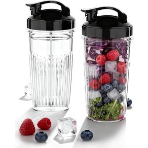 ICUCINA Replacement Blender Cups, Compatible with NutriBullet 600W/Pro 900W/Pro+, 37oz BPA-Free Tritan Smoothie Cups with Flip-Top To-Go Lids, 2-Pack Blender Accessories, Dishwasher Safe