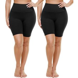 TNNZEET 2 Pack Plus Size Biker Shorts for Women - 8" Black High Waisted Tummy Control Spandex Workout Shorts (Black, XXXL)