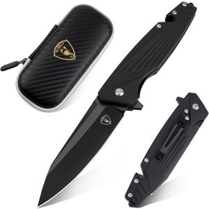 AUBEY Pocket Knife, 8Cr14Mov Steel Blade 3.54", 3-in-1 Folding Knife for Men, Tactical Multitool Knife with Glass Breaker Seat Belt Cutter for EDC Outdoor Survival Camping Hiking (Aluminum Handle)