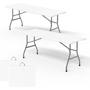6FT Portable Folding Table 2 Pack, HDPE Foldable Table with Carry Handle | All Weather for Camping, Parties, Picnic & Events Indoor Outdoor - White