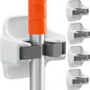 reliahom 5 Pack Broom Holder Wall Mount Mop Grippers No Drilling Self Adhesive Anti-Slip Mop Handle Hanger Dustpan and Broom Organizer Garage Storage Racks-White