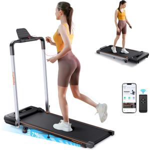 Foldable Treadmill with 7% Incline, 2.5HP Portable Under Desk Walking Pad with 0.6-7.5MPH, Handle, Remote and App Control, 265lbs Maximum Capacity for Home, Office (Black)