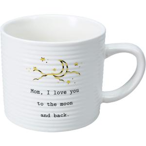 Mom I Love You To The Moon And Back - 10 oz White & Gold Ribbed Coffee Cup Mug