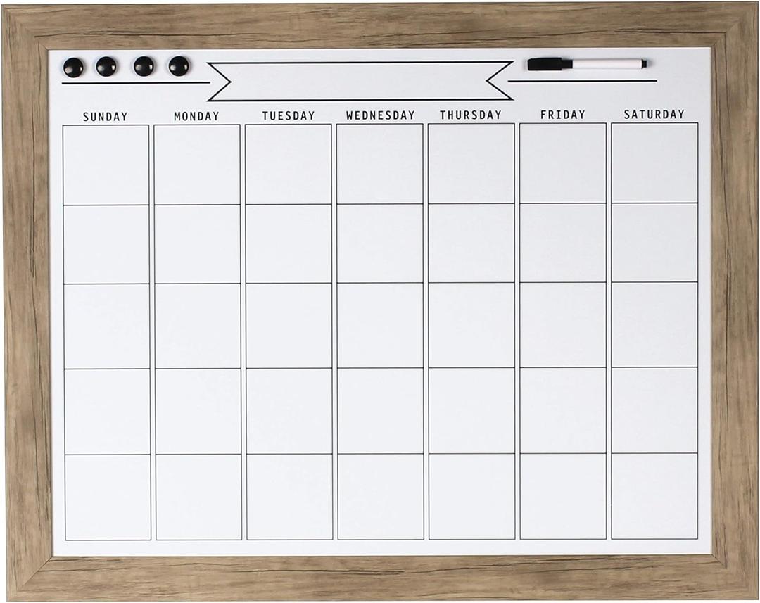 DesignOvation Beatrice Framed Magnetic Dry Erase Monthly Calendar, 23x29, Rustic Brown