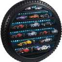 Tire-Shaped Wooden Display Shelf for 1/64 Scale Diecast Cars, LED Lighted Model Car Display with Wall Mount or Desk Placement, Mini Car Storage Organizer for Collectors