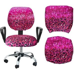 Computer Office Chair Seat Cover, Soft Stretch Universal Desk Rotating Chair Slipcover, Removable Washable Chair Protector Cover - Hot Pink Glitter Sparkle with Black Pink Glitter Leopard