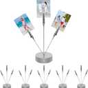 6 Pack Desktop Photo Tree Holder Clip Round Base, 3-Branch Card Holder with Clips, Memo and Picture Display Clip Holder Stand for Wedding Party Photo Clip Holder Table Numbers Silver