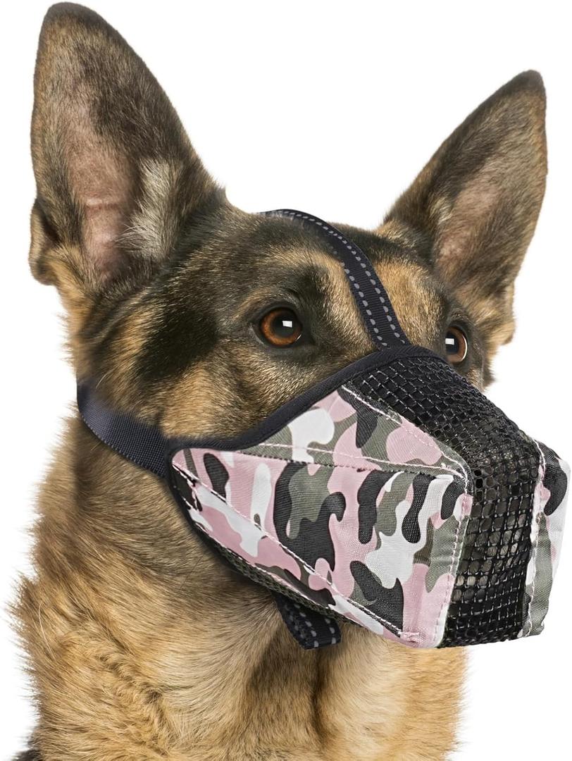 Mesh Dog Muzzle, Breathable Soft Dog Muzzle with Reflective Straps for Secure Fit, Prevents Biting, Chewing Scavenging- Adjustable for Dogs,Pink,L