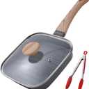 Grill Pan with Lid Non Stick Griddle Pan for Stove Top Indoor Cooking Steak Pan Square Aluminum Skillet Grilling Induction Compatible with Tong Gray 7.48 inches