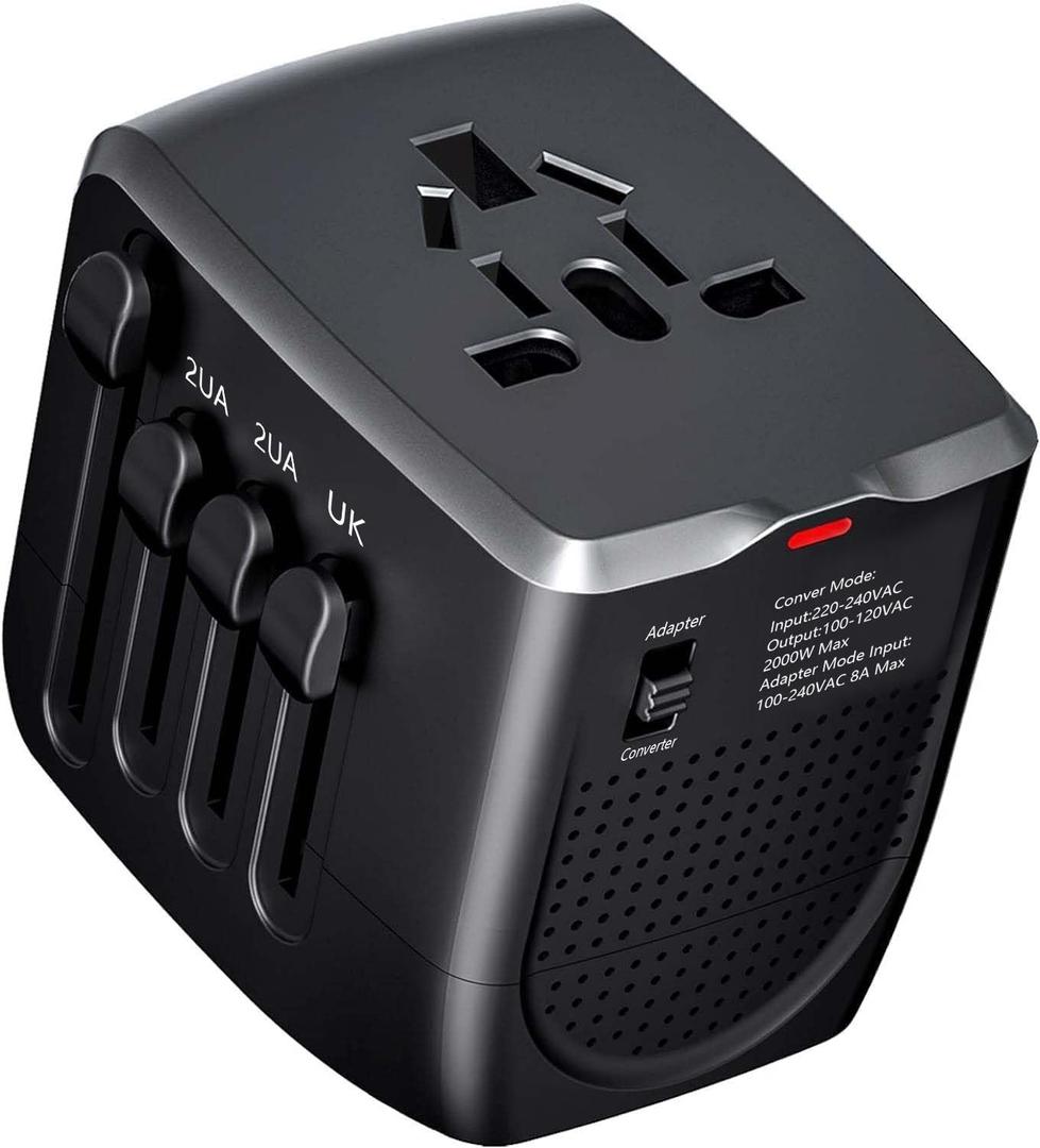 International Travel Adapter Voltage Converter to Step Down 230V to 120V for Hair straighteners, laptops, Cell Phones, Power converters from USA to UK, Europe, Australia Over 200