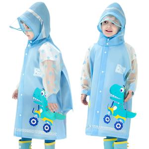 Kids Raincoats for Girls Boys Waterproof Rain Jacket Cartoon Dinosaur Children Toddler Rain Wear Children Rain Poncho XL Size 7-8 Years (Blue)