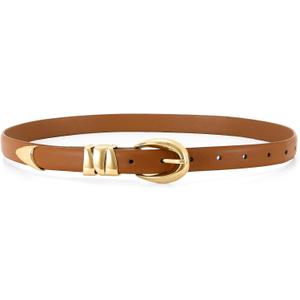 WHIPPY Women Skinny Leather Belt for Jeans Pants Dresses Ladies Fashion Waist Belt with Shiny Gold Buckle (M: Fit Waist Size 30-34")