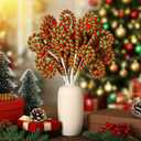 Janinka 12 Pcs Red Green Candy Christmas Tree Picks 11.81 Inches Woolen Bells Candy Cane Curly Picks for Xmas Tree Topper Branches Ornaments Vase Filler Home Decor