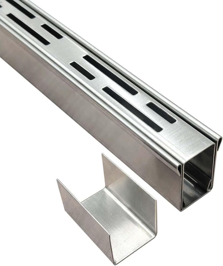 Channel Drain 1-1/4" Wide x 3' 3-5/8" Long,Silver Outdoor Pool Deck Drain Channel 304 Stainless Steel with Coupling,Pool Drain for Concrete/Paver/Patios/Walkways