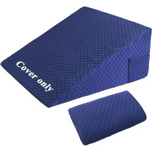 Wedge Pillow Cover Quilted Triangle Incline Bed Wedge Pillowcase Slanted Pillow Case Protector(24"x25"x12") with Pocket & Zipper Only Replacement Cover Machine Washable (Blue)