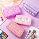 4 Pcs Preppy Makeup Bags Chenille Letter Stuff Bag Nylon Cosmetic Pouch Cases with Zipper for Women Travel Toiletry