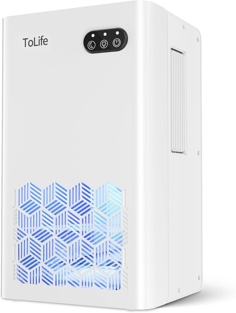 ToLife Dehumidifiers for Home 95 OZ Water Tank, 1000 sq.ft Dehumidifier for Basement Bedroom Bathroom with Auto Shut Off 7 Colors LED Light,White
