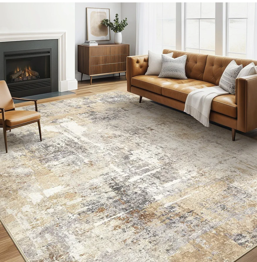 6x9 Area Rugs Living Room: Large Washable Abstract Modern Soft Rug Stain Resistant Indoor Floor Non Slip Accent Carpet for Bedroom Nursery Playroom Dining Room Office Dorm Home Decor- Gray Gold