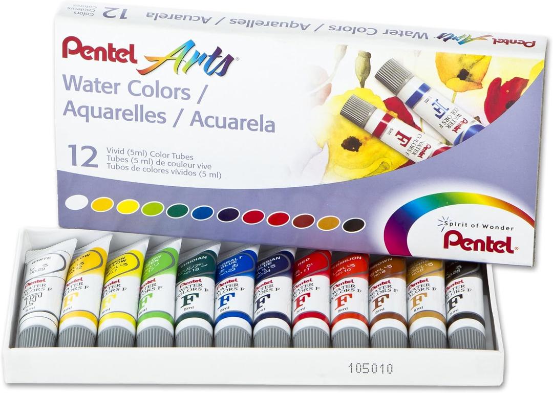 Pentel Arts Water Colors, Assorted, 5ml Tubes, 12 Color Set (WFRS-12)