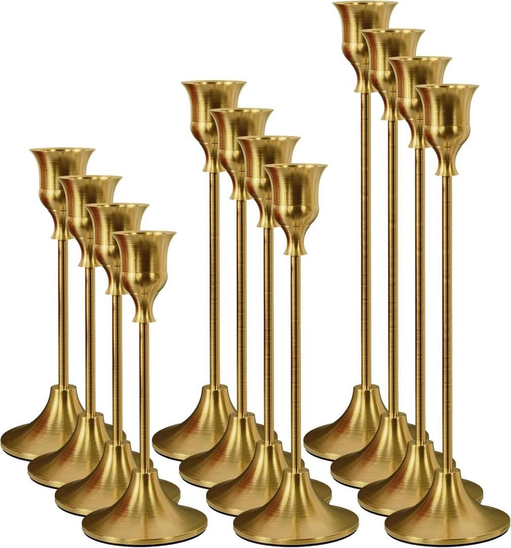 Set of 12 Brass Gold Taper Candle Holders, Candlesticks Holders Bulk, Vintage Candlestick Holder Decorative Metal Candle Sticks Home Decor Centerpieces for Table Mantel Festive Decorations Set of 12 Brass Gold Taper Candle Holders, Candlesticks Holders Bulk, Vintage Candlestick Holder Decorative Metal Candle Sticks Home Decor Centerpieces for Table Mantel Festive Decorations